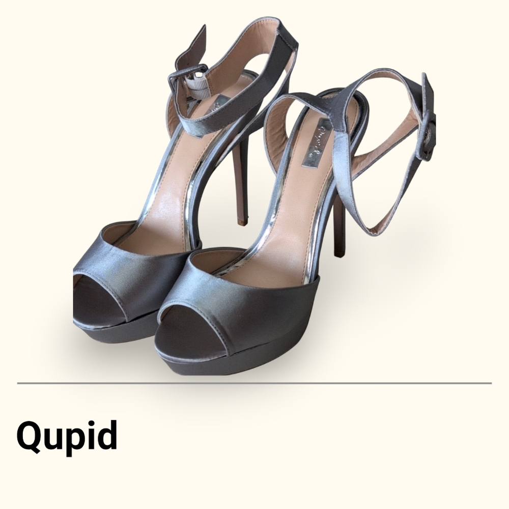 Qupid Silver Peep Toe Heels